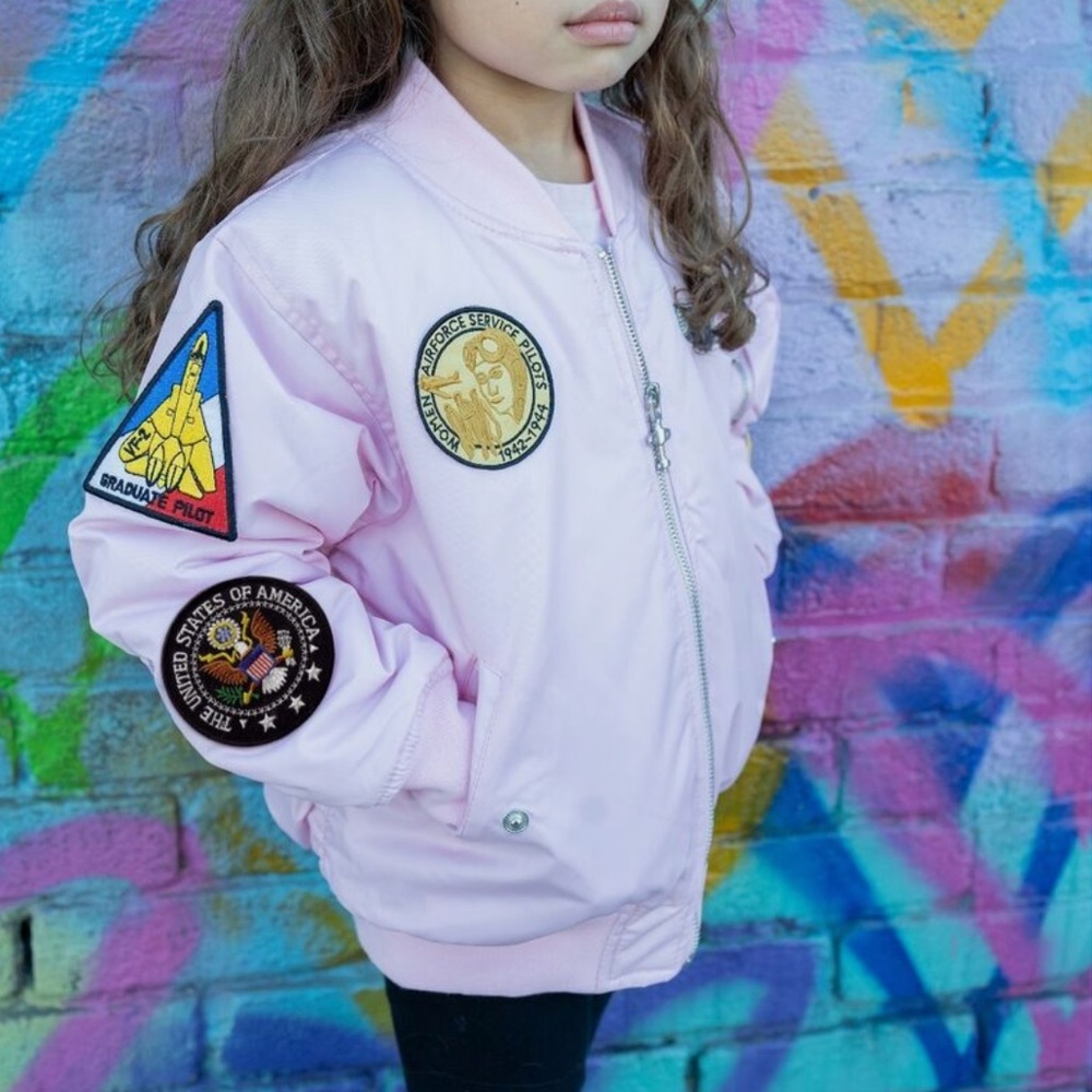 Up and Away MA-1 Flight Bomber Girls Pink Aviation Jacket Size 7